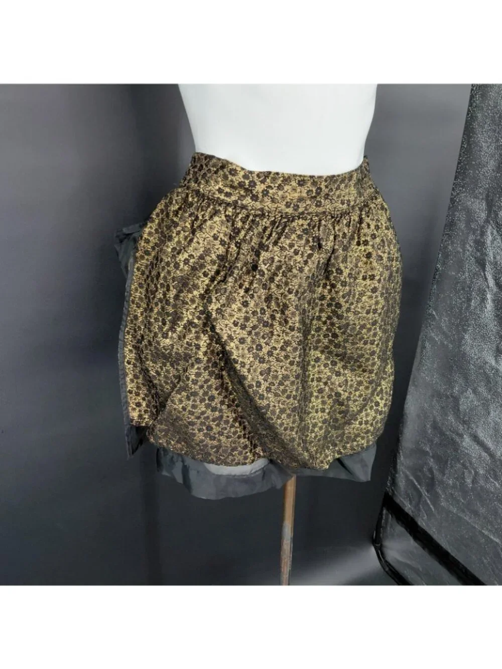 Vint Apron Skirt Women Black Wrap Floral Chiffon Bow Pocket Kitchen Party Gothic